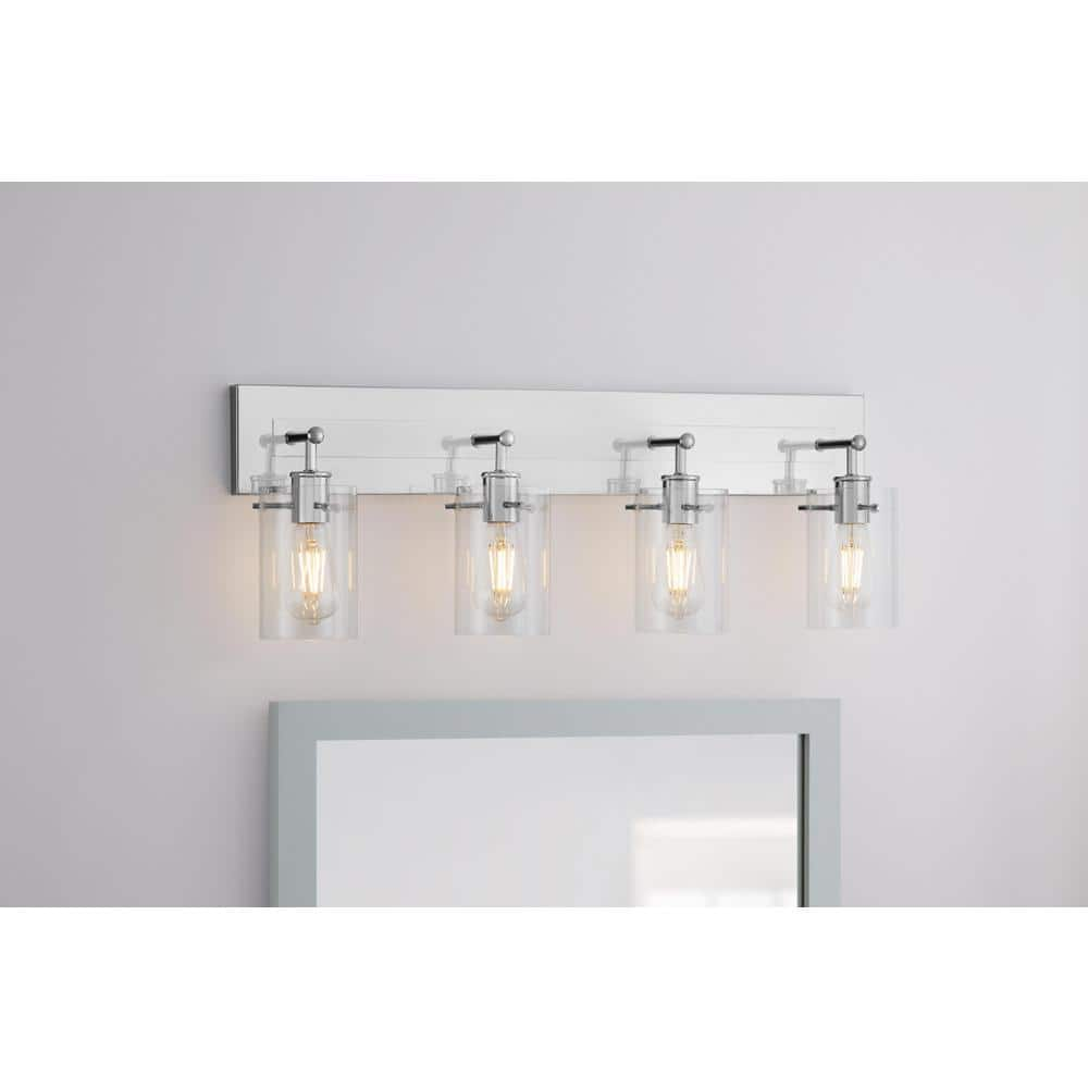 Hampton Bay Regan 29.25 in. 4-Light Chrome Bathroom Vanity Light with Clear Glass Shades