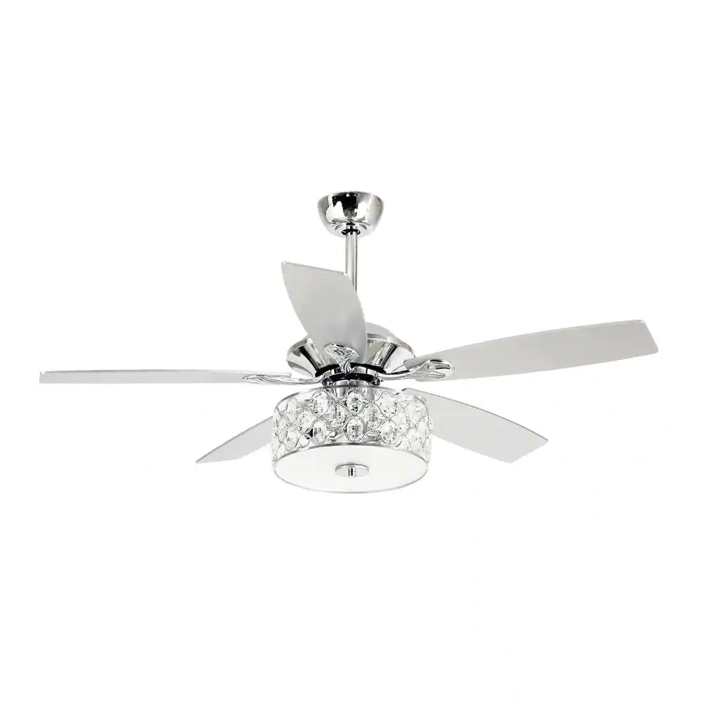 Parrot Uncle Huber 52 in. Indoor Chrome Downrod Mount Crystal Chandelier Ceiling Fan with Light Kit and Remote Control