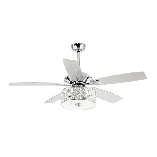 Parrot Uncle Huber 52 in. Indoor Chrome Downrod Mount Crystal Chandelier Ceiling Fan with Light Kit and Remote Control