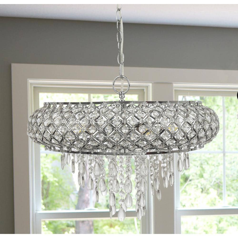 River of Goods 5-Light Chrome Chandelier with Tiered Crystal Glass Shade