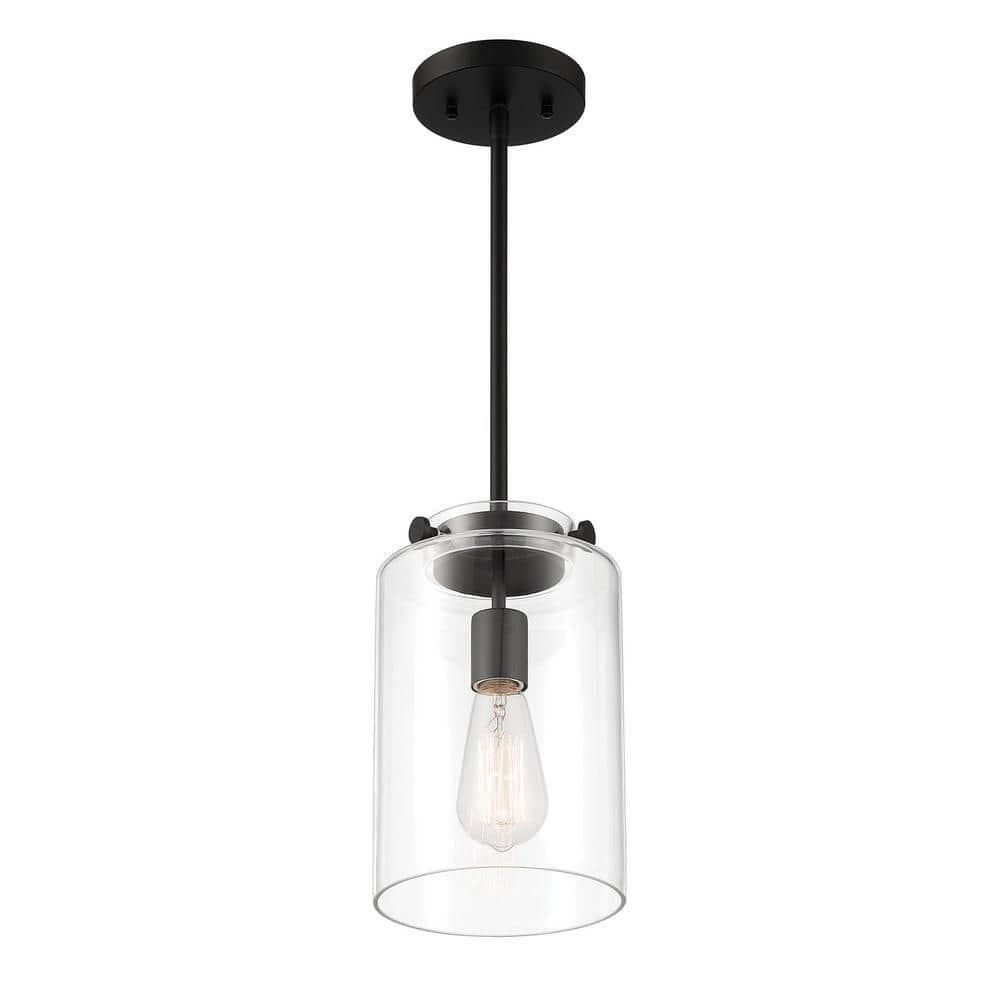 Hampton Bay Mullins 6.75 in. 1-Light Coal Mini Pendant Hanging Light, Kitchen Pendant Lighting