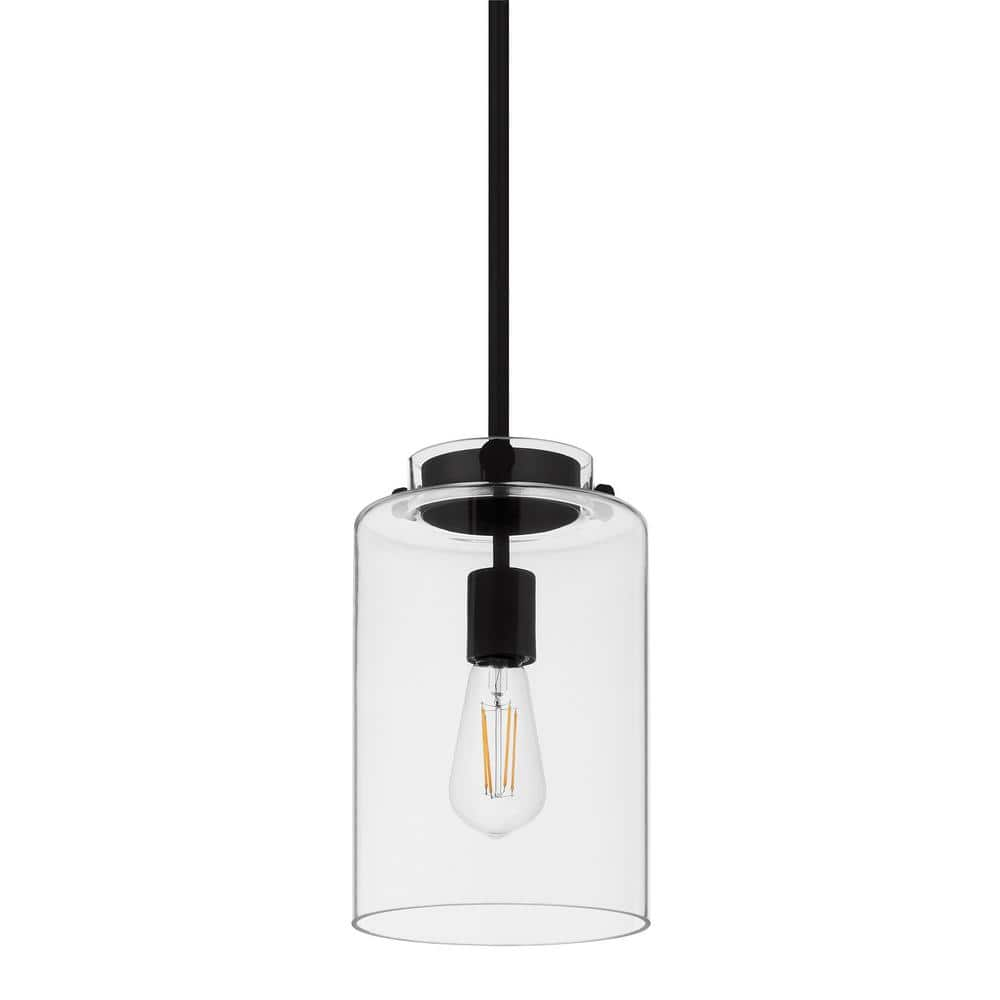 Hampton Bay Mullins 6.75 in. 1-Light Coal Mini Pendant Hanging Light, Kitchen Pendant Lighting