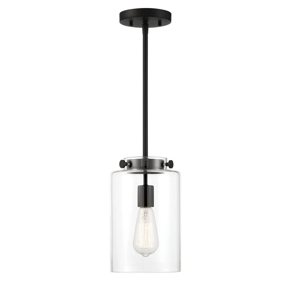 Hampton Bay Mullins 6.75 in. 1-Light Coal Mini Pendant Hanging Light, Kitchen Pendant Lighting