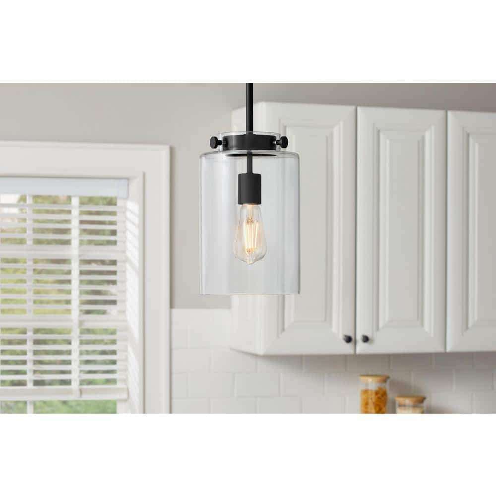 Hampton Bay Mullins 6.75 in. 1-Light Coal Mini Pendant Hanging Light, Kitchen Pendant Lighting