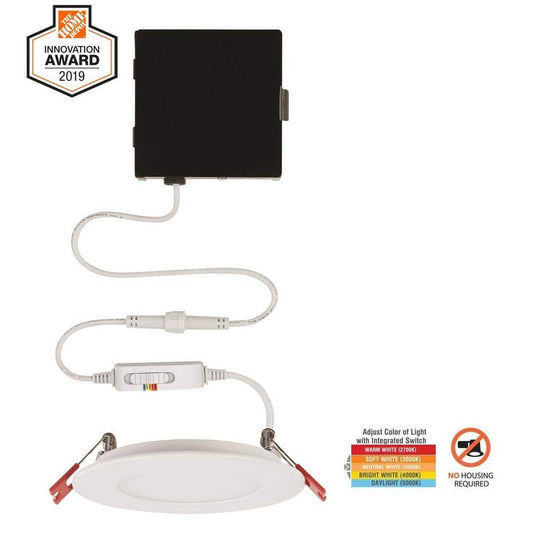 Commercial Electric Ultra Slim 4 in. Color Selectable New Construction and Remodel Canless Recessed Integrated LED Kit