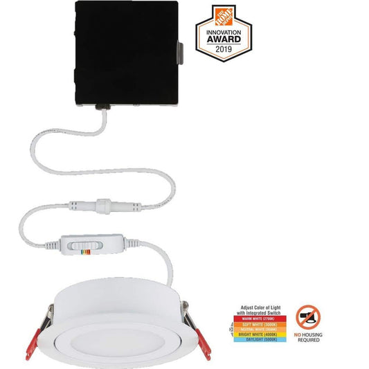 Commercial Electric Slim Directional 4 in. Color Selectable New Construction and Remodel Canless Recessed Integrated LED Kit