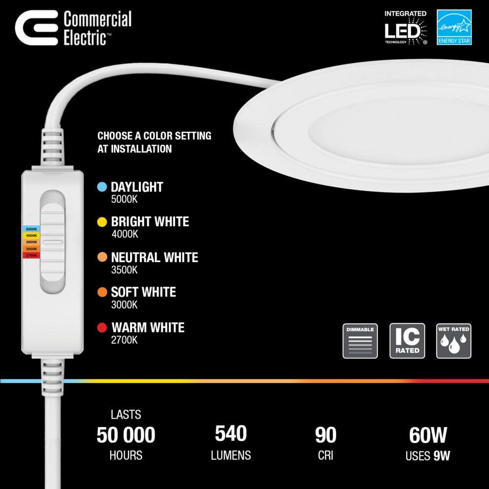 Commercial Electric Slim Directional 4 in. Color Selectable New Construction and Remodel Canless Recessed Integrated LED Kit