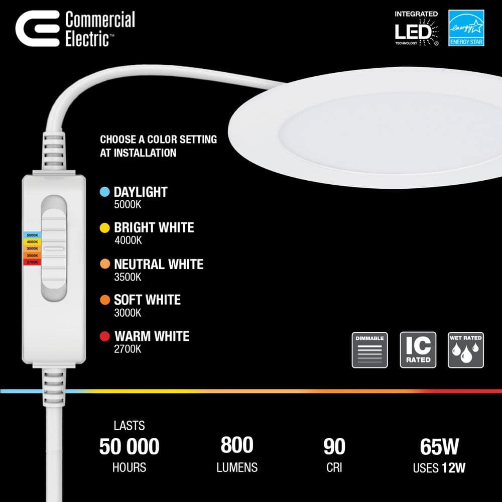 Commercial Electric Ultra Slim 6 in. Color Selectable New Construction and Remodel Canless Recessed Integrated LED Kit (4-Pack)