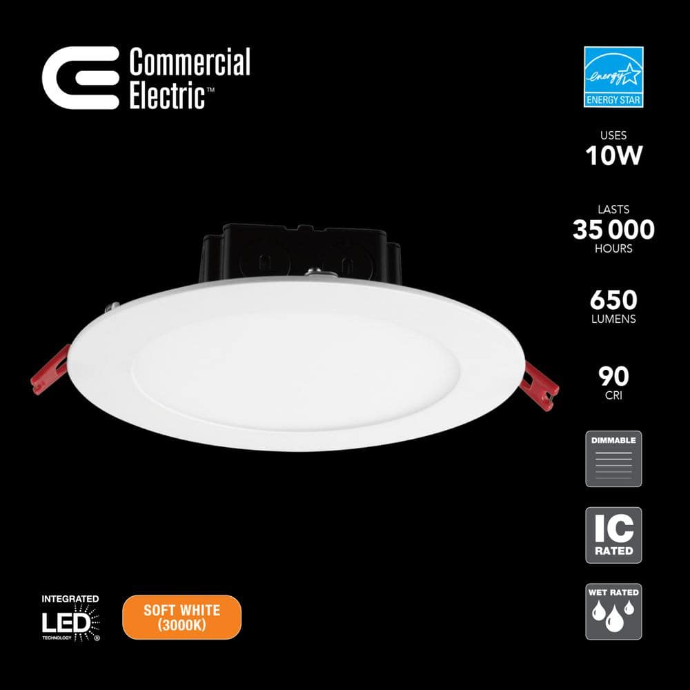 Commercial Electric 6 in. White Flush Round Wet Rated LED Integrated Recessed Lighting Kit