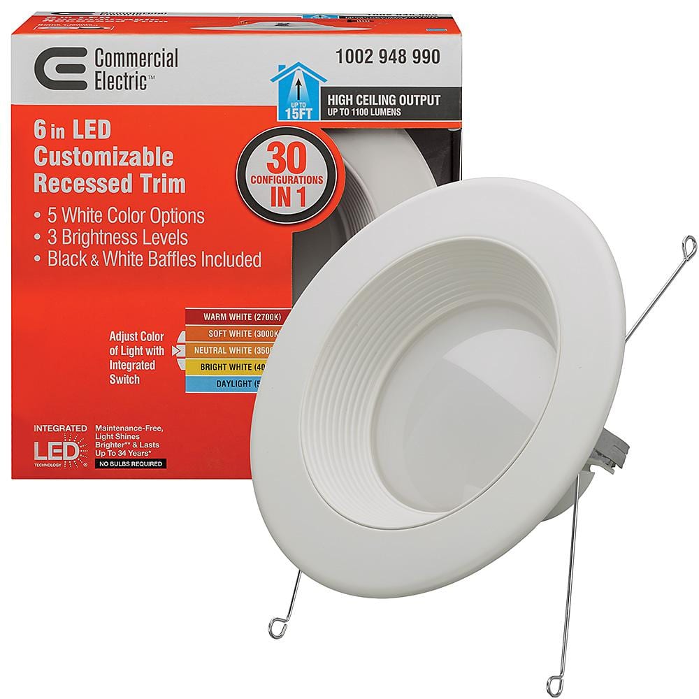 Commercial Electric 6 in. Selectable Integrated LED Recessed Trim Downlight 30 Configurations in One Fixture High Ceiling Output Dimmable