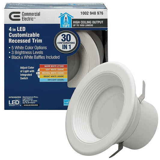 Commercial Electric 4 in. Selectable Integrated LED Recessed Trim Downlight 30 Configurations in One Fixture High Ceiling Output Dimmable