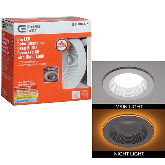 6 in. Canless Color Selectable Integrated LED Recessed Light Trim w/ Night Light Reduces Eye Glare 900 Lumens