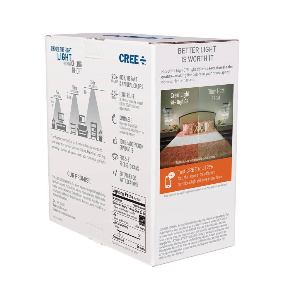 Cree 6 in. 150-Watt Equivalent 2700K Soft White Integrated LED Recessed Downlight Retrofit Trim