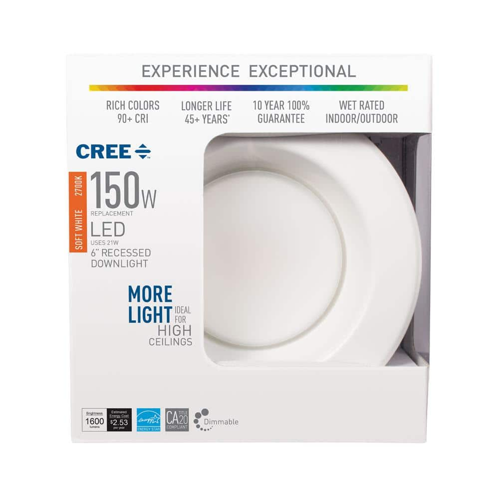 Cree 6 in. 150-Watt Equivalent 2700K Soft White Integrated LED Recessed Downlight Retrofit Trim