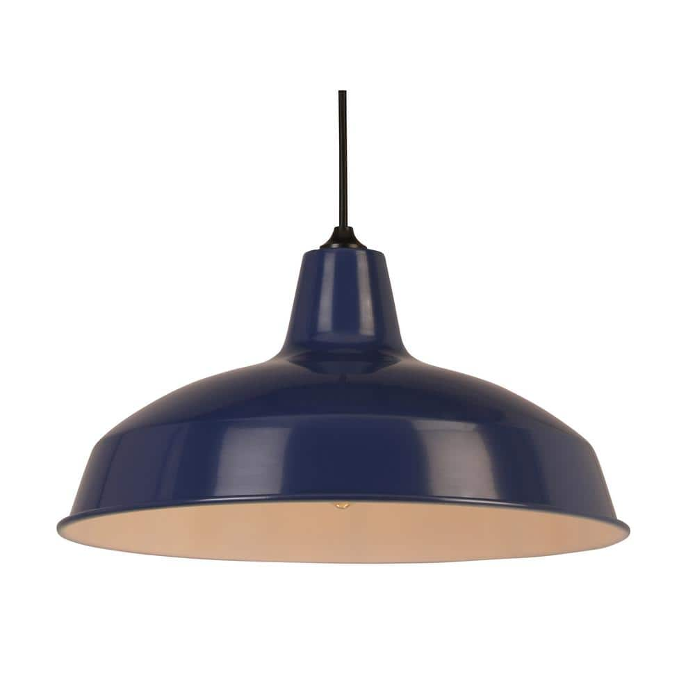 Hampton Bay 1-Light Dark Blue Warehouse Pendant with Metal Shade