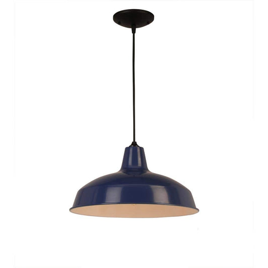 Hampton Bay 1-Light Dark Blue Warehouse Pendant with Metal Shade