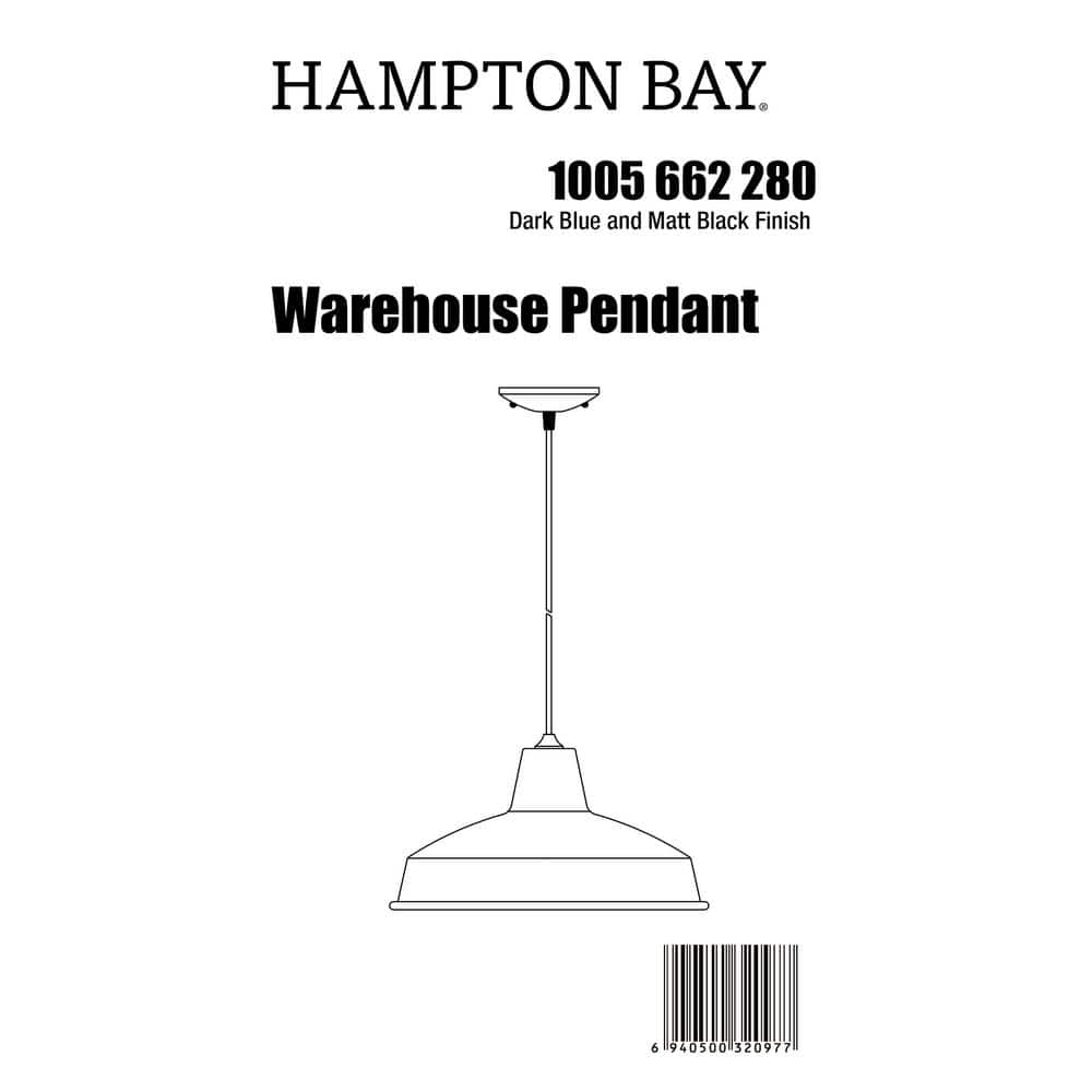 Hampton Bay 1-Light Dark Blue Warehouse Pendant with Metal Shade