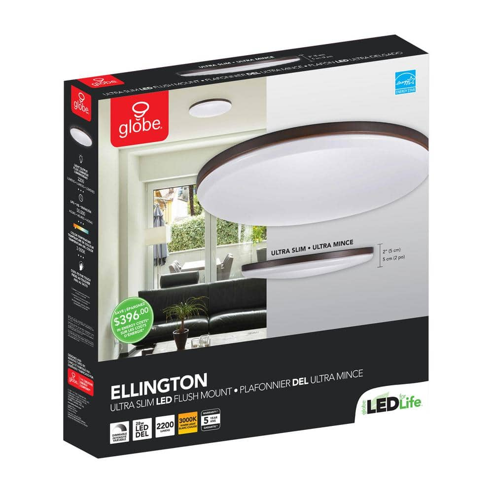 Globe Electric Ellington 28-Watt Dark Bronze Integrated LED Ceiling Flush Mount