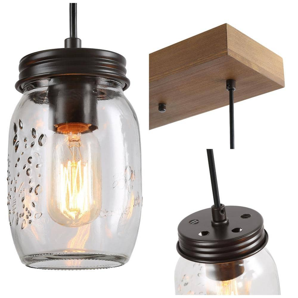 LNC Modern Farmhouse Wood DIY Island Chandelier 5-Light Industrial Dark Brown Linear Pendant Light with Mason Jar Shade