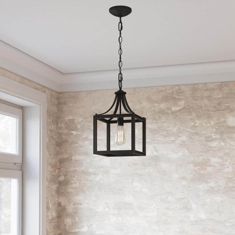 Hampton Bay Boswell Quarter 9-1/2 in. 1-Light Distressed Black Farmhouse Mini-Pendant Kitchen Light