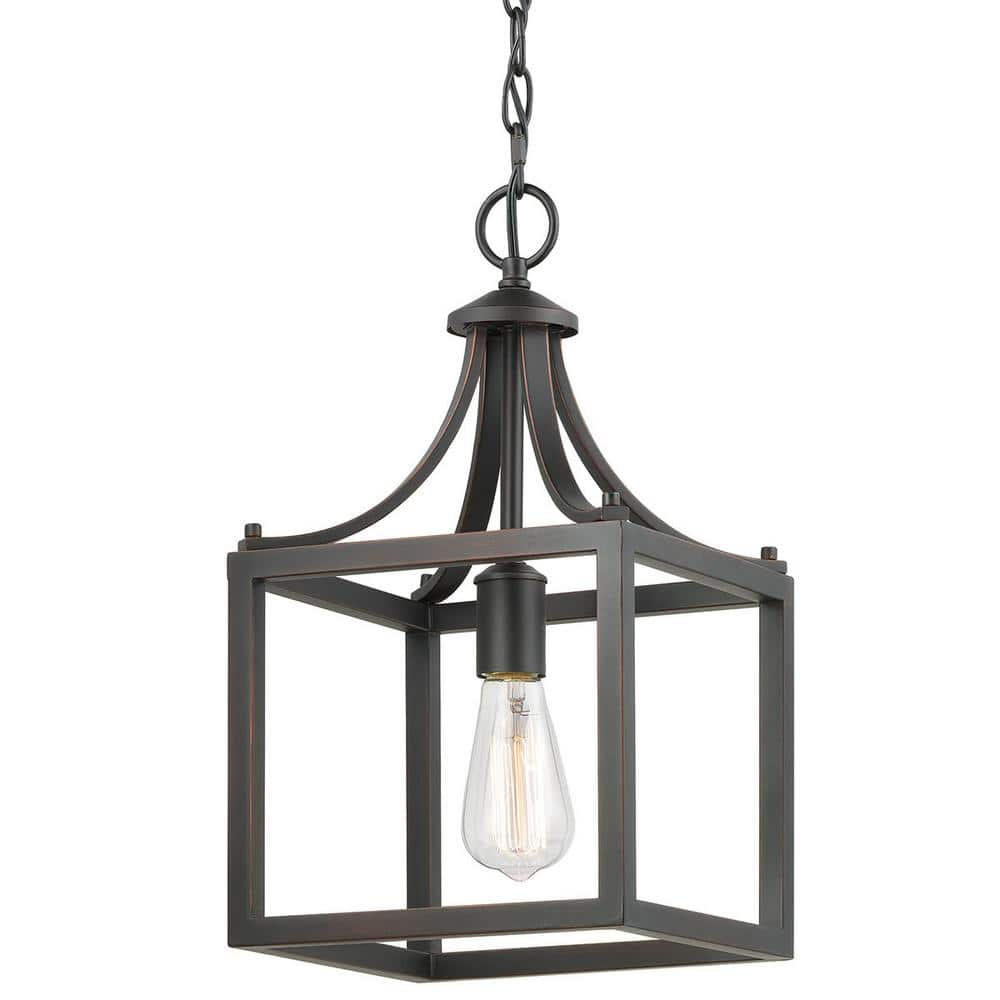 Hampton Bay Boswell Quarter 9-1/2 in. 1-Light Distressed Black Farmhouse Mini-Pendant Kitchen Light