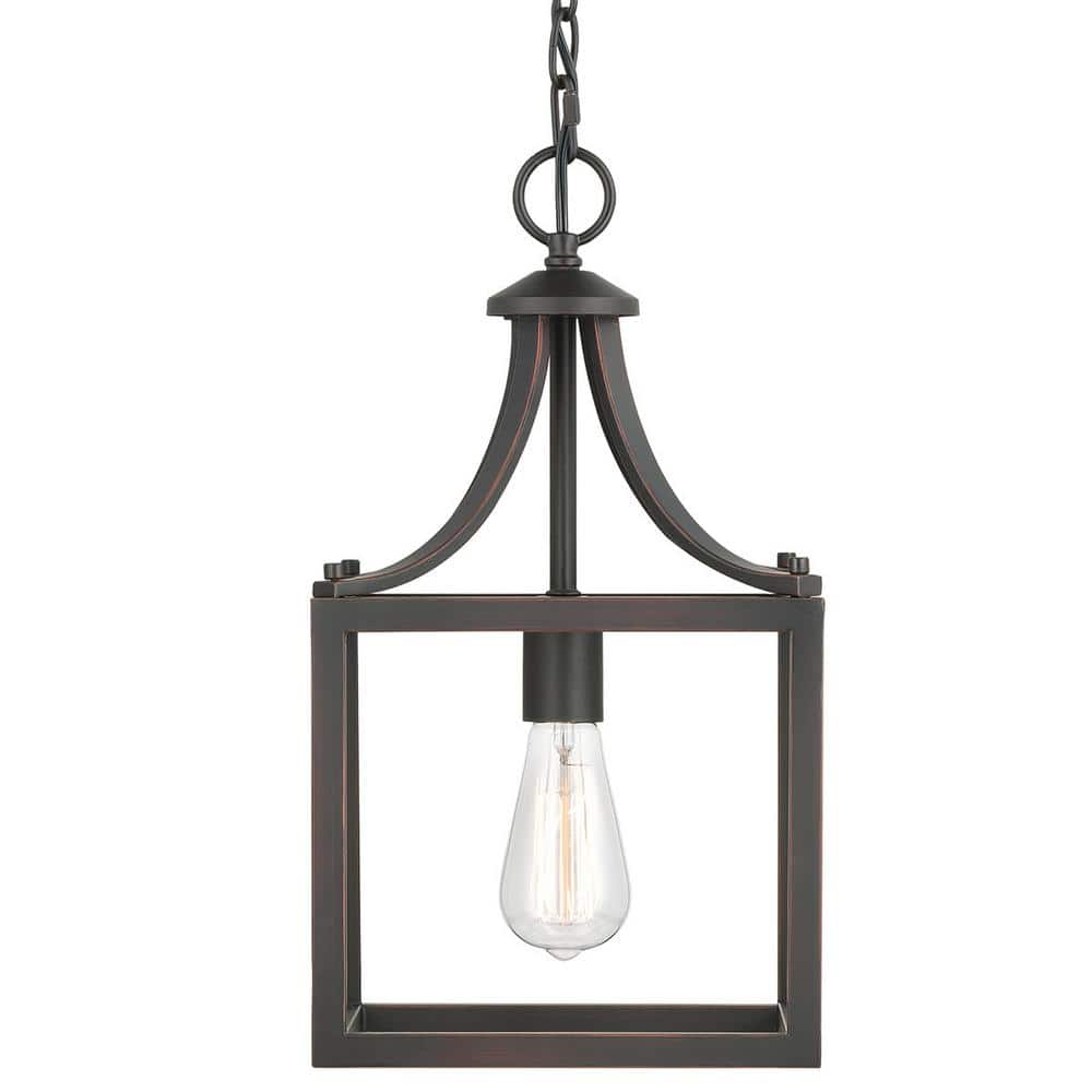 Hampton Bay Boswell Quarter 9-1/2 in. 1-Light Distressed Black Farmhouse Mini-Pendant Kitchen Light