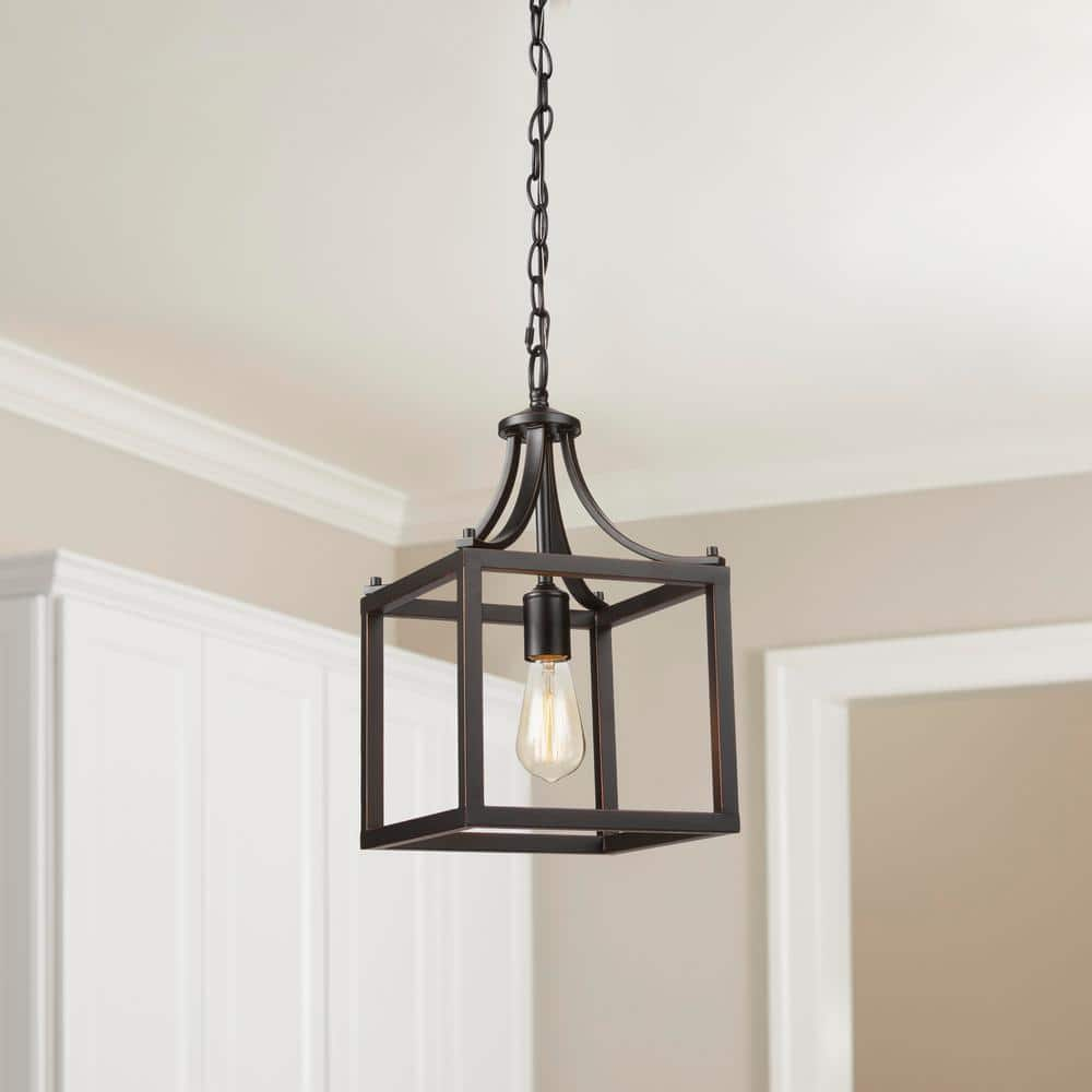 Hampton Bay Boswell Quarter 9-1/2 in. 1-Light Distressed Black Farmhouse Mini-Pendant Kitchen Light