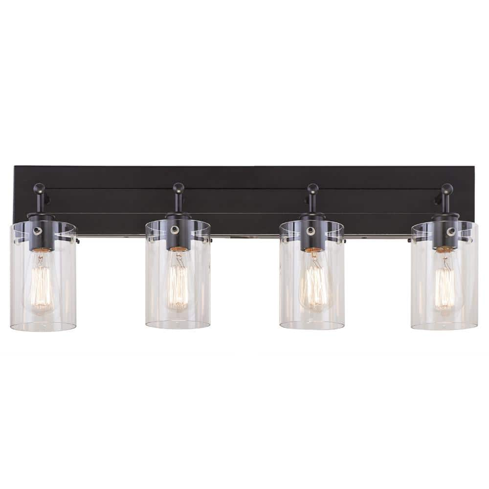 Hampton Bay Regan 29.13 in. 4-Light Espresso Bronze Bathroom Vanity Light with Clear Glass Shades