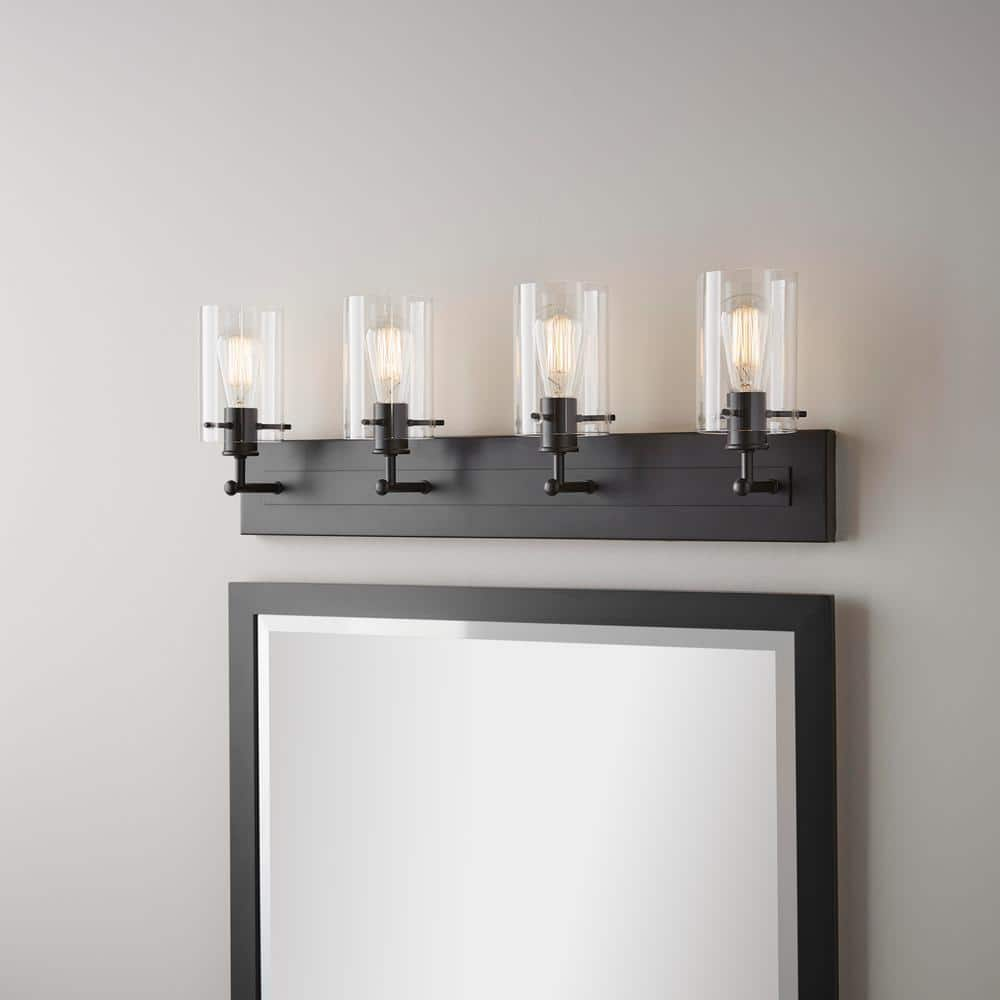 Hampton Bay Regan 29.13 in. 4-Light Espresso Bronze Bathroom Vanity Light with Clear Glass Shades