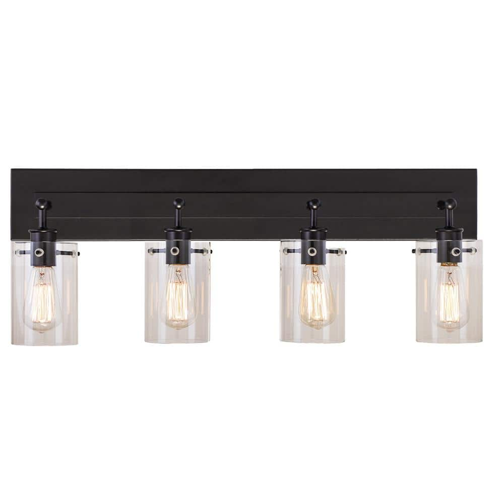 Hampton Bay Regan 29.13 in. 4-Light Espresso Bronze Bathroom Vanity Light with Clear Glass Shades