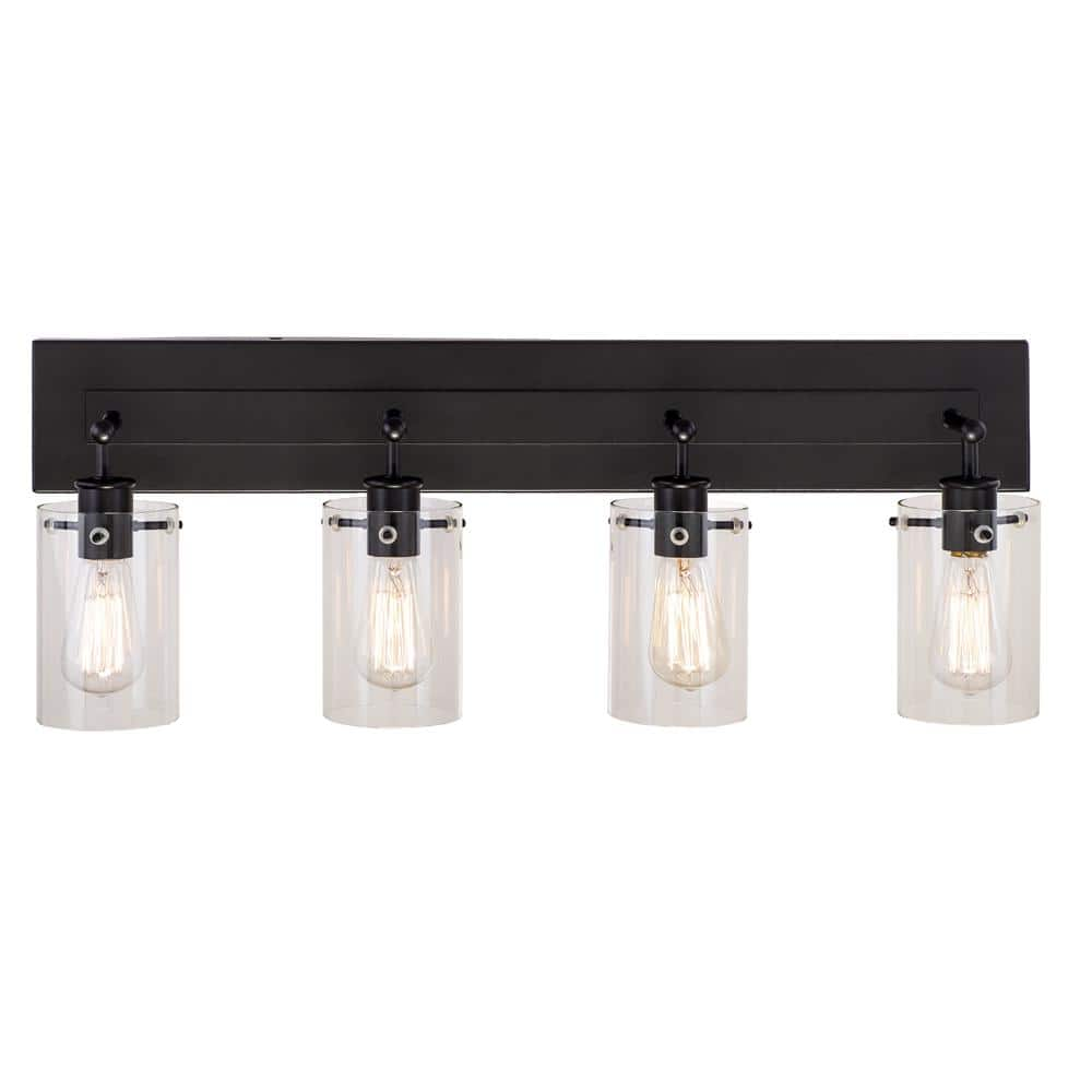 Hampton Bay Regan 29.13 in. 4-Light Espresso Bronze Bathroom Vanity Light with Clear Glass Shades