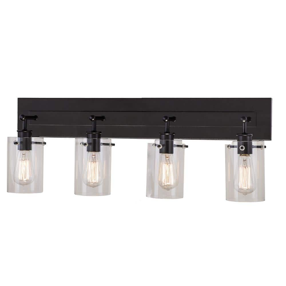 Hampton Bay Regan 29.13 in. 4-Light Espresso Bronze Bathroom Vanity Light with Clear Glass Shades