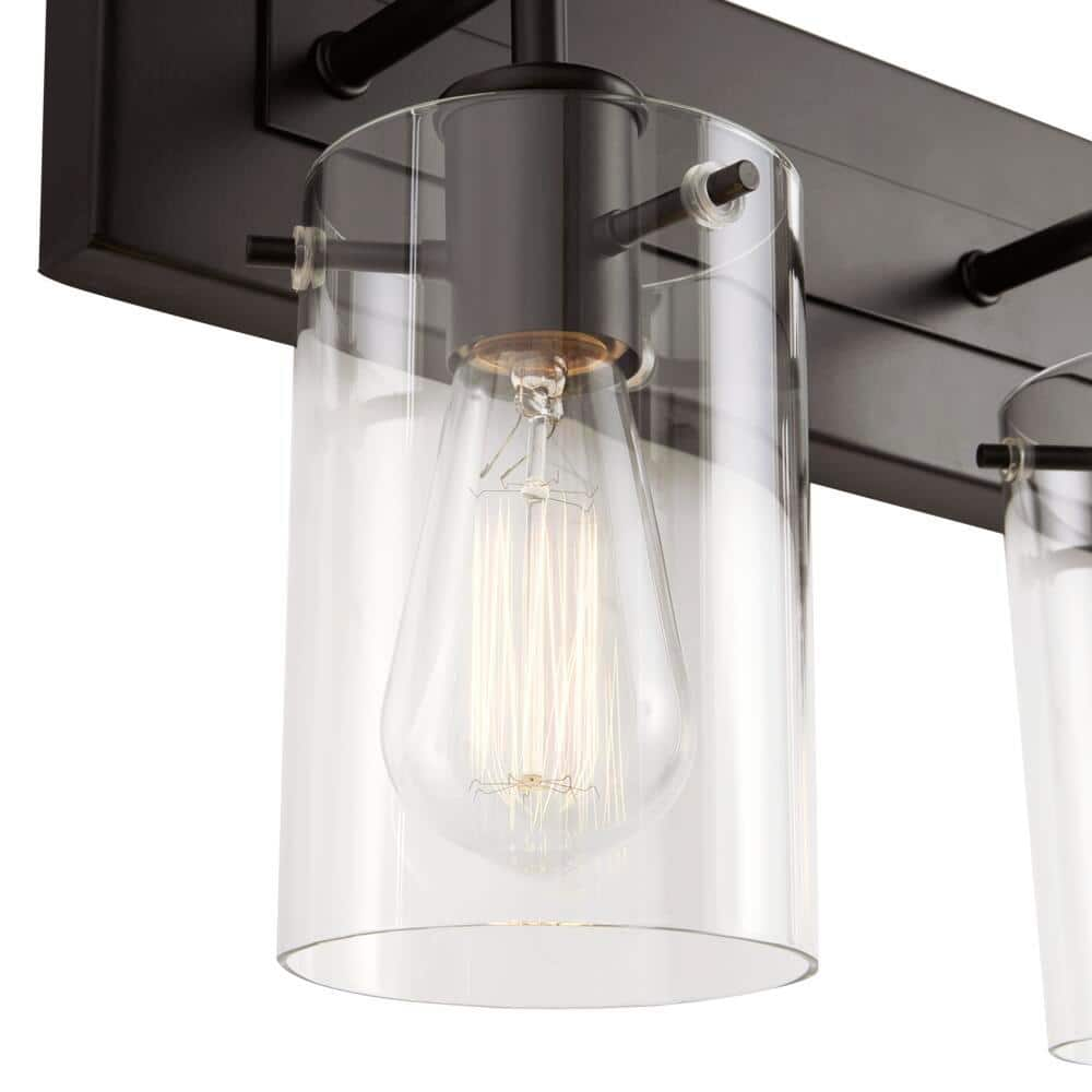 Hampton Bay Regan 29.13 in. 4-Light Espresso Bronze Bathroom Vanity Light with Clear Glass Shades