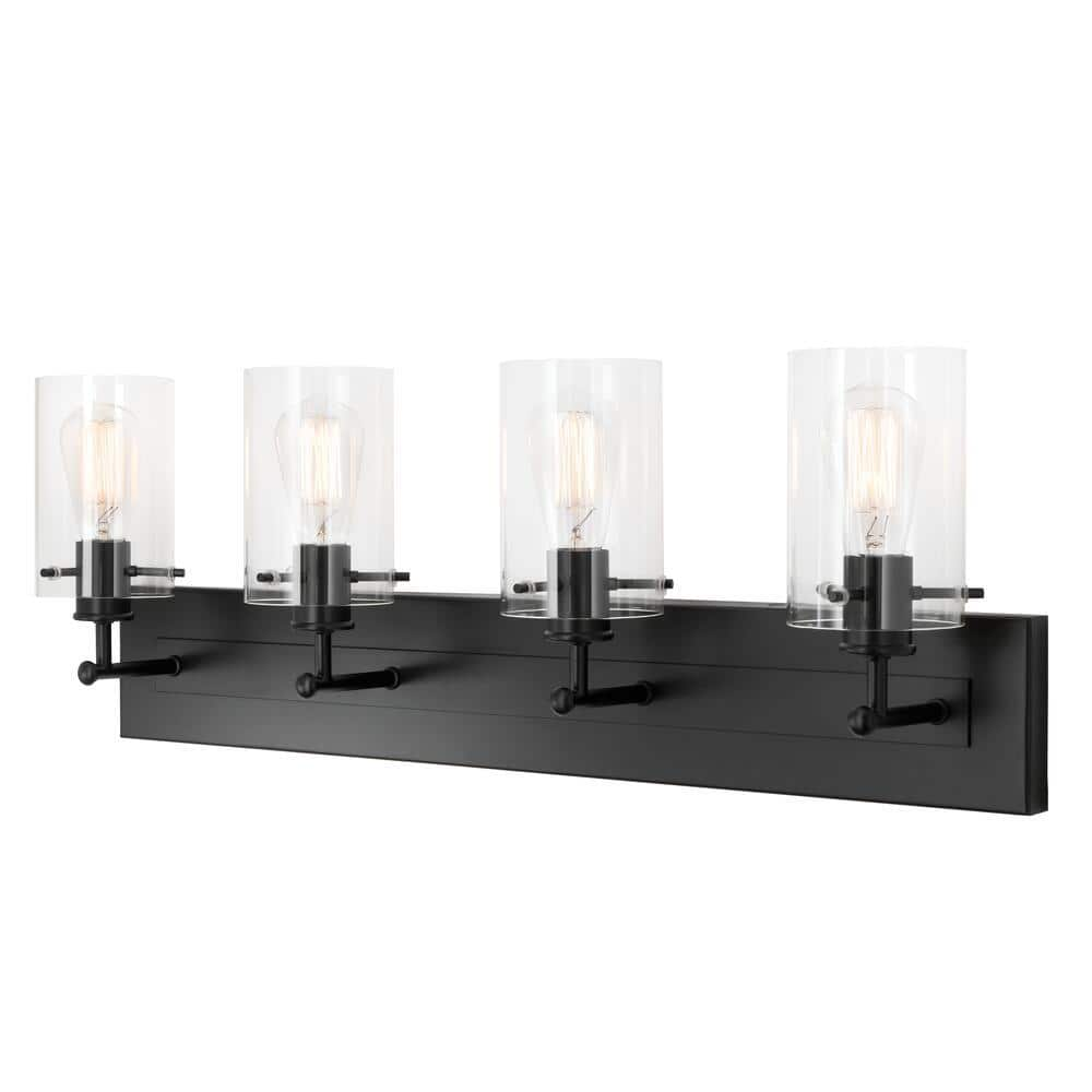 Hampton Bay Regan 29.13 in. 4-Light Espresso Bronze Bathroom Vanity Light with Clear Glass Shades