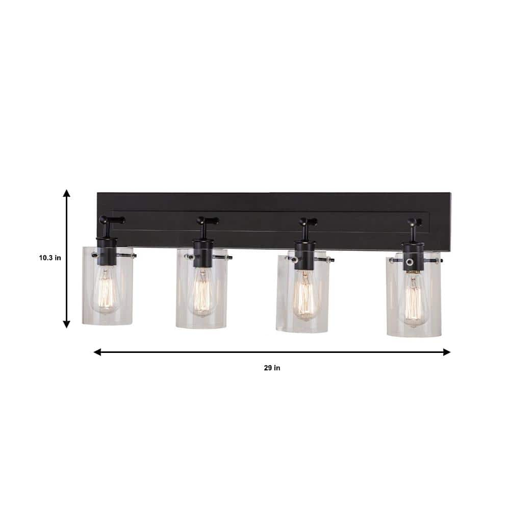 Hampton Bay Regan 29.13 in. 4-Light Espresso Bronze Bathroom Vanity Light with Clear Glass Shades