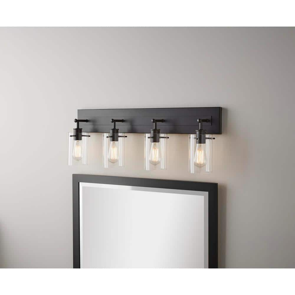 Hampton Bay Regan 29.13 in. 4-Light Espresso Bronze Bathroom Vanity Light with Clear Glass Shades