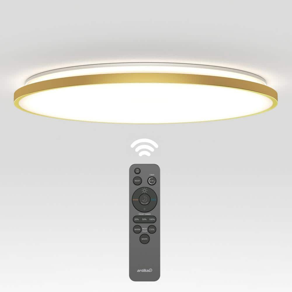 Artika Europa 21 in. 1-Light Modern Gold Selectable LED Flush Mount Ceiling Light for Bedroom