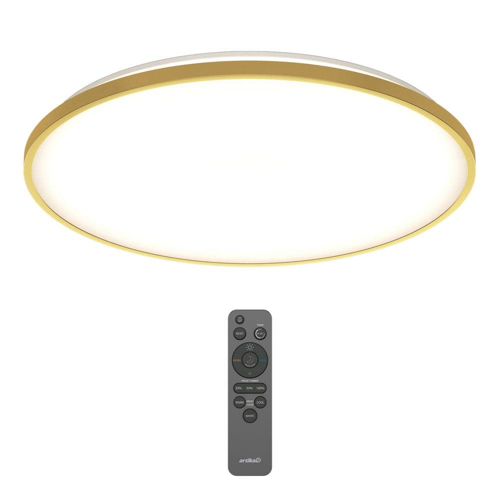 Artika Europa 21 in. 1-Light Modern Gold Selectable LED Flush Mount Ceiling Light for Bedroom