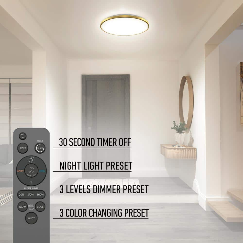 Artika Europa 21 in. 1-Light Modern Gold Selectable LED Flush Mount Ceiling Light for Bedroom