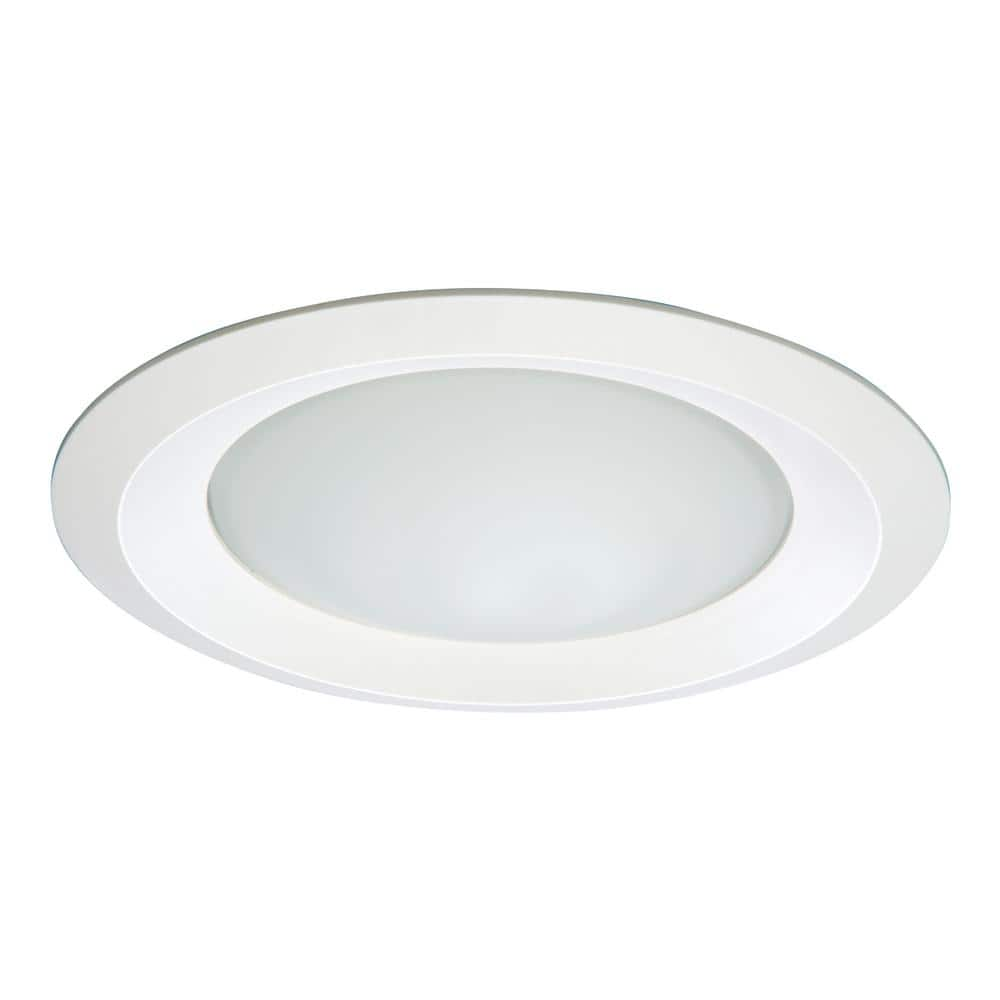 Halo E26 Series 6 in. White Recessed Ceiling Light Fixture Trim with Frosted Glass Lens, Wet Rated Shower Light