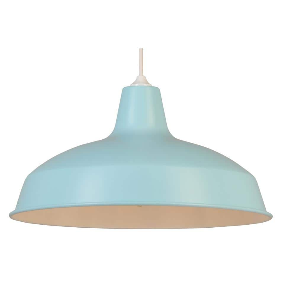 Hampton Bay 1-Light Light Blue Warehouse Pendant with Metal Shade