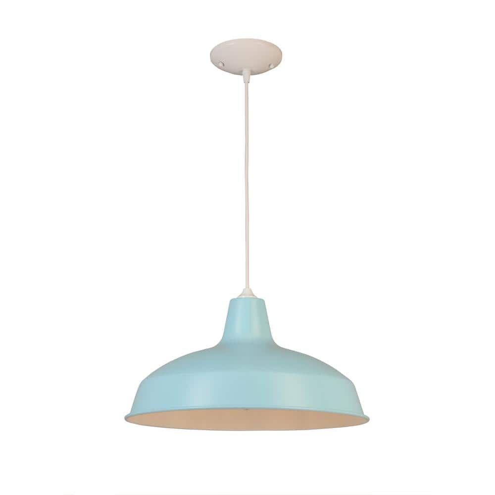 Hampton Bay 1-Light Light Blue Warehouse Pendant with Metal Shade