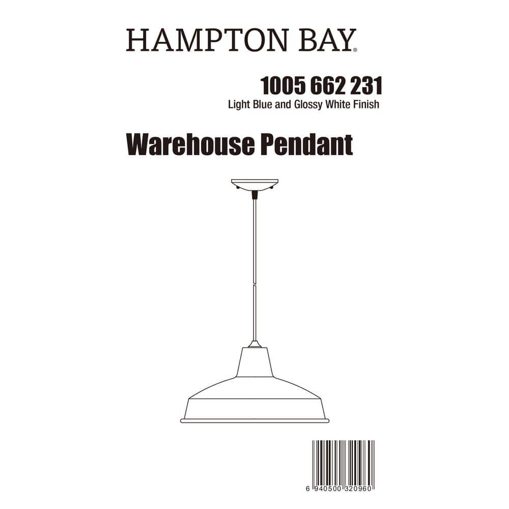 Hampton Bay 1-Light Light Blue Warehouse Pendant with Metal Shade