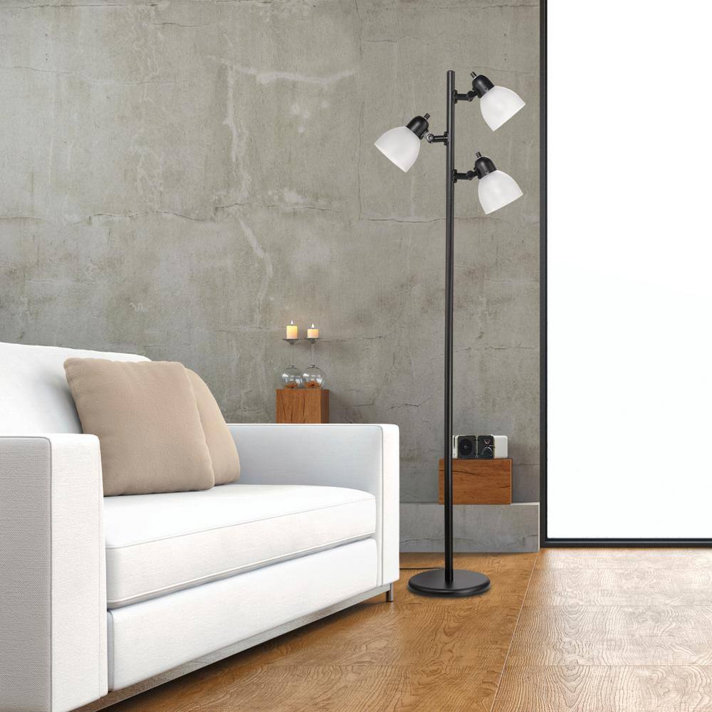 Globe Electric LED for Life 63 in. 3-Light Matte Black Floor Lamp