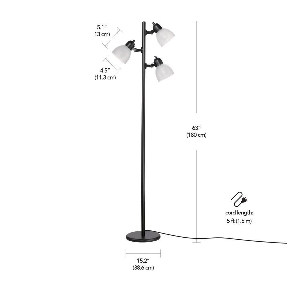 Globe Electric LED for Life 63 in. 3-Light Matte Black Floor Lamp