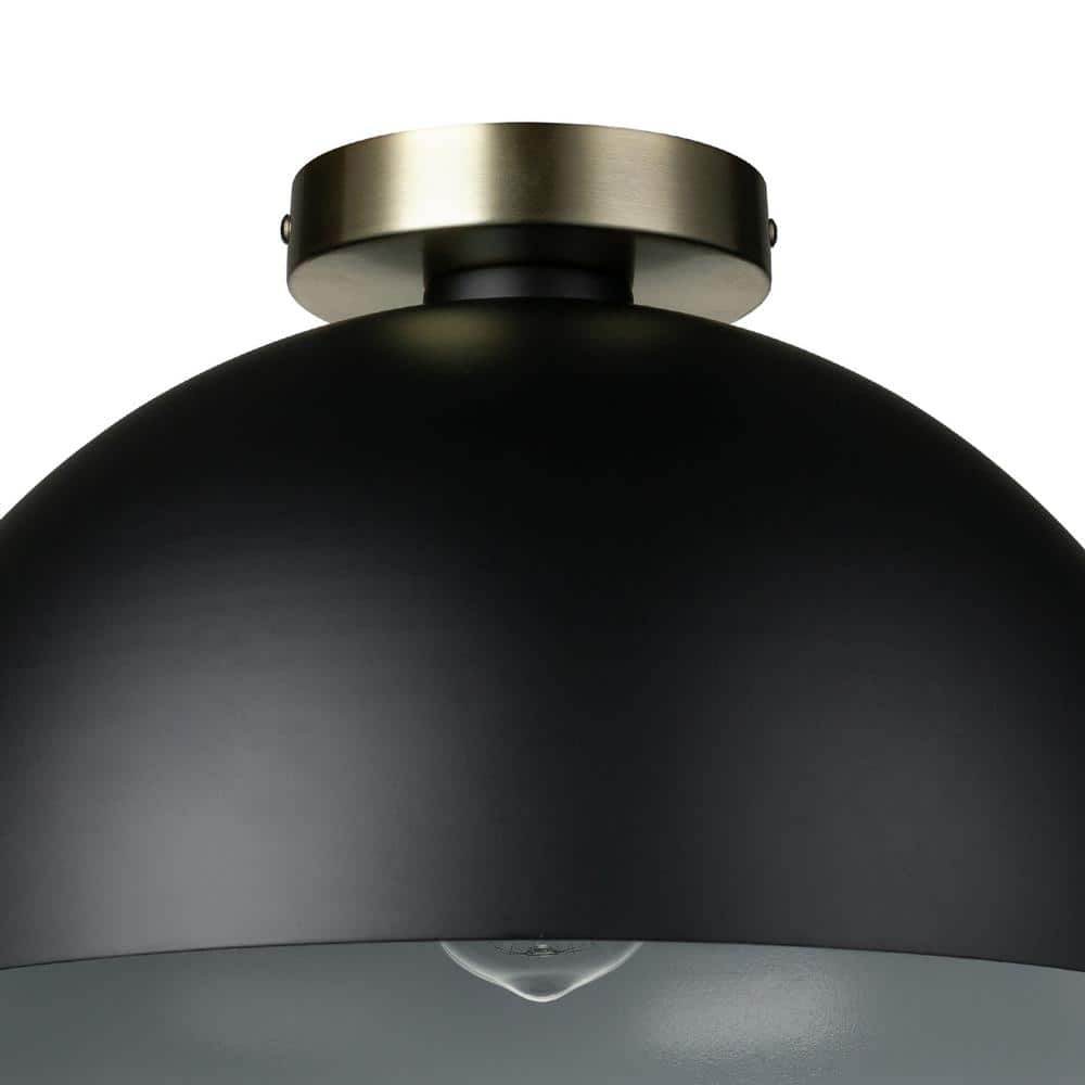 Globe Electric Monica 14 in. 1-Light Matte Black Semi-Flush Mount with Gold Accent, Incandescent Bulb Included