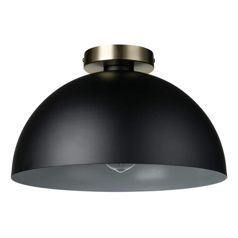 Globe Electric Monica 14 in. 1-Light Matte Black Semi-Flush Mount with Gold Accent, Incandescent Bulb Included