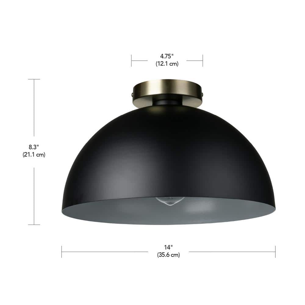 Globe Electric Monica 14 in. 1-Light Matte Black Semi-Flush Mount with Gold Accent, Incandescent Bulb Included