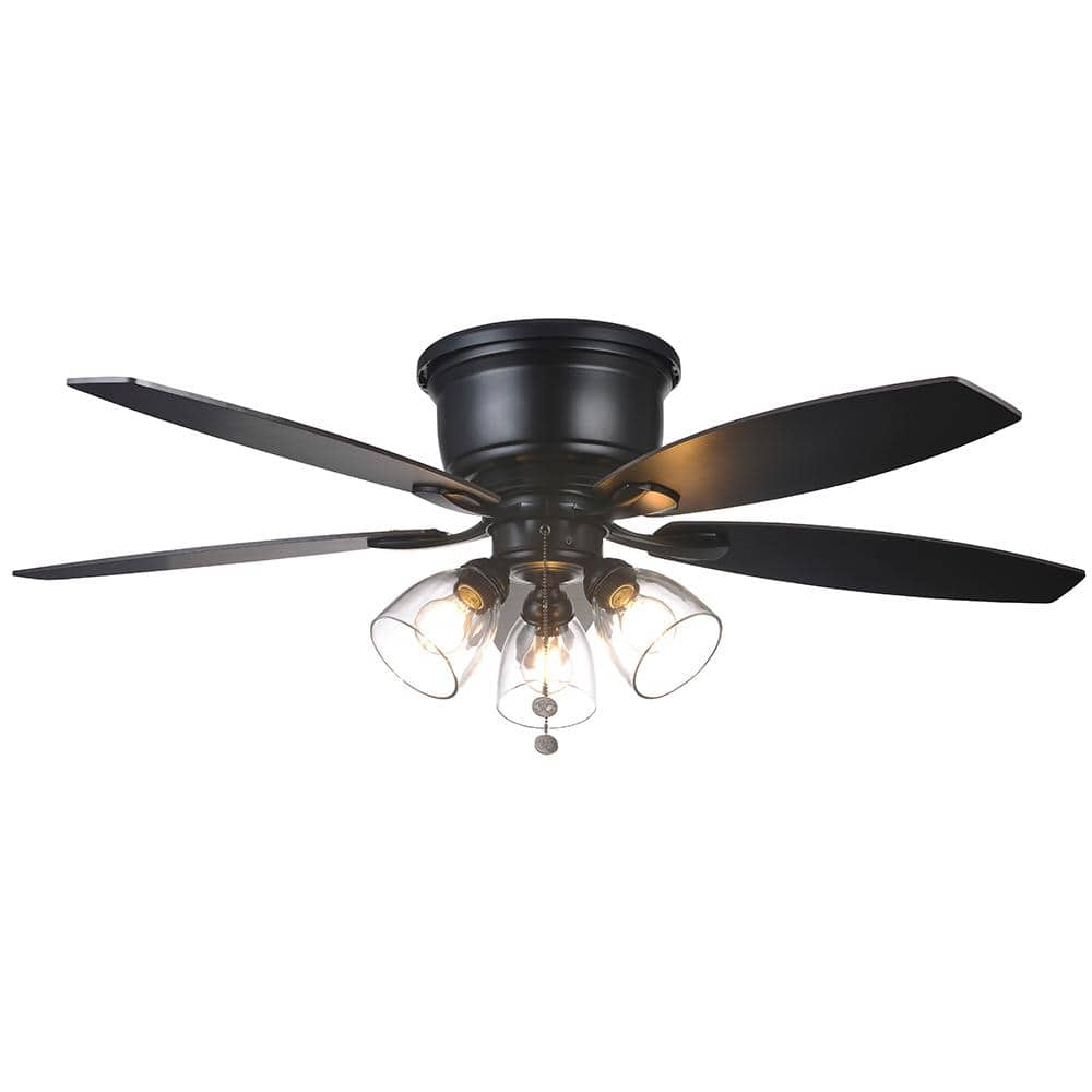 Hampton Bay Stoneridge 52 in. Indoor LED Matte Black Hugger Ceiling Fan with Light Kit, 5 Reversible Blades and Reversible Motor