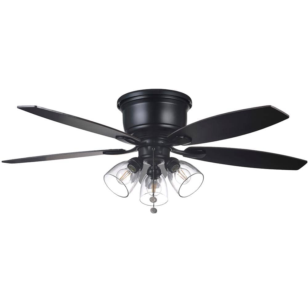 Hampton Bay Stoneridge 52 in. Indoor LED Matte Black Hugger Ceiling Fan with Light Kit, 5 Reversible Blades and Reversible Motor